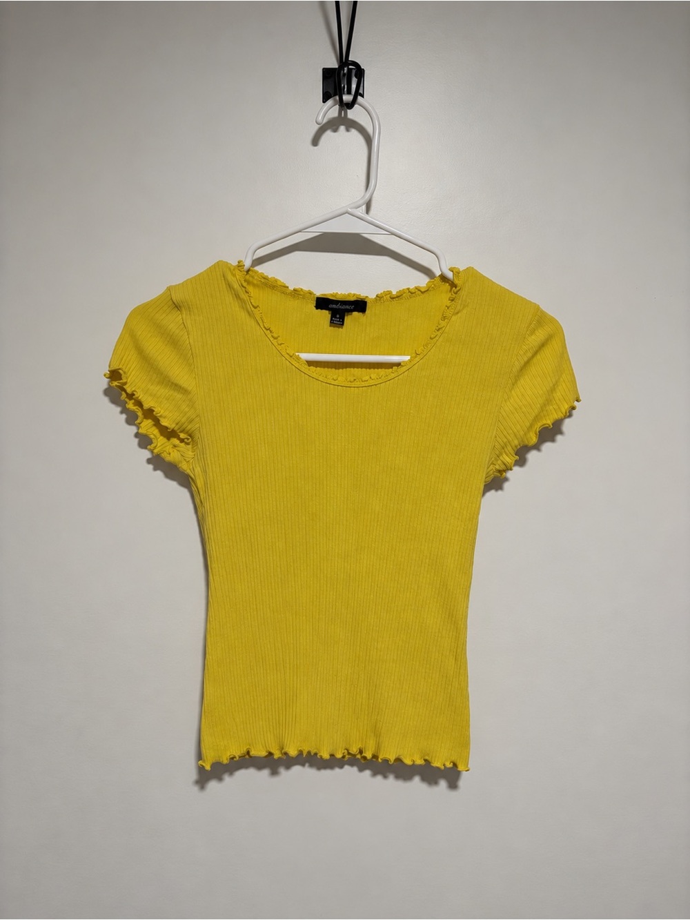 Ambiance Yellow Ribbed Lettuce-Edge Short Sleeve Tee
